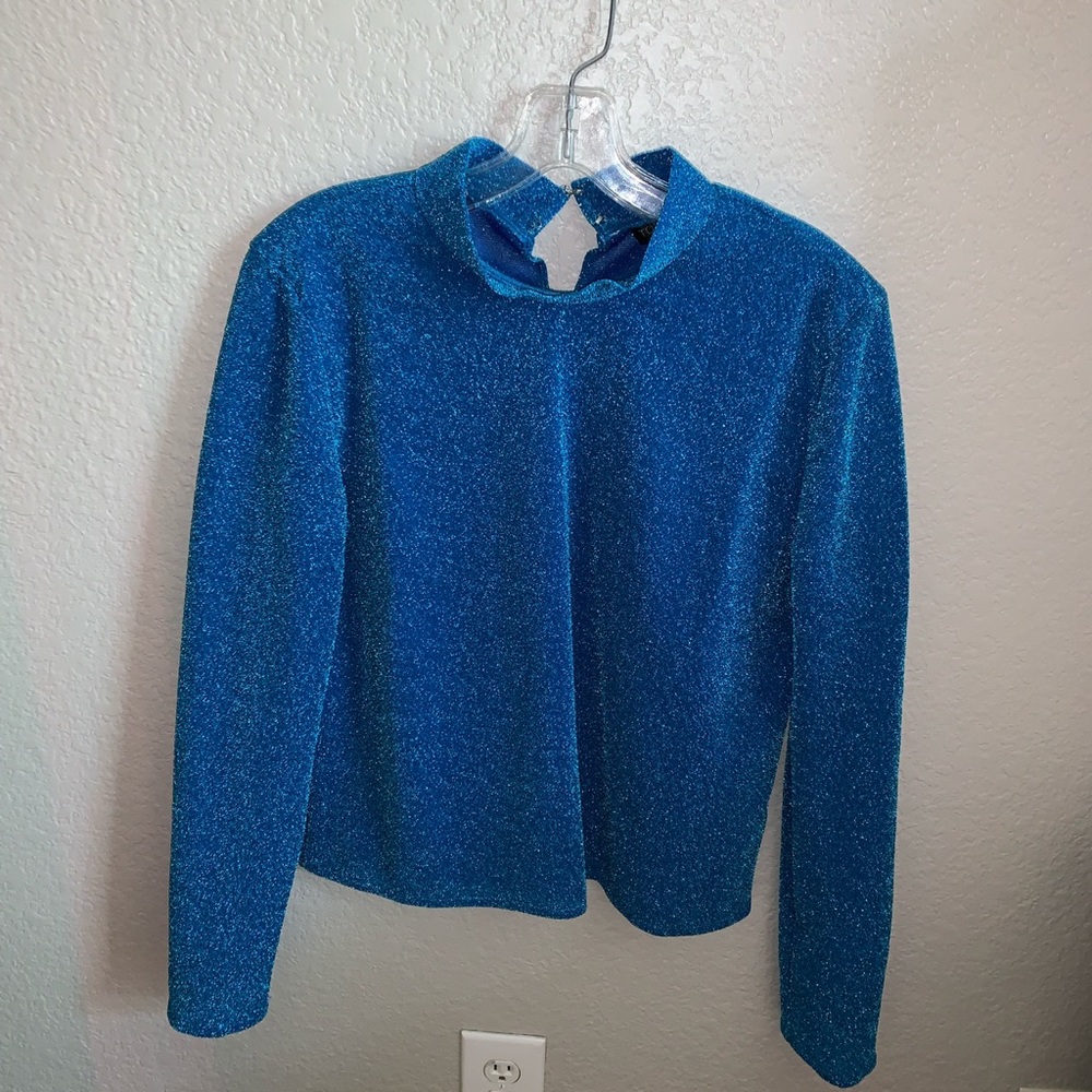 Blue Glittery mesh turtleneck (not see-through)